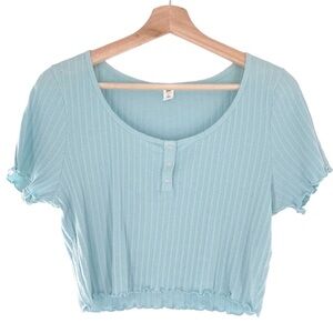 BP Crop Top Women's Knit Top Henley Pointelle Crop Top